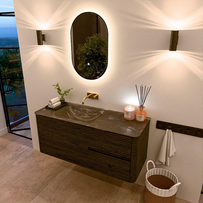 Mondiaz CIRO-DLUX Meuble de salle de bains ensemble - 120x45x50cm - Vasque solid surface Lava - 1 lavabo à gauche - sans trous de robinetterie - 2 tiroirs - Shadow