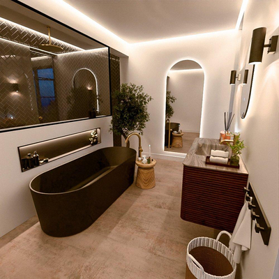 Mondiaz CIRO-DLUX Badkamermeubelset - 110x45x50cm - Solid surface wastafel Sombra - 1 wasbak Midden - 1 kraangat - 2 lades - Ruby