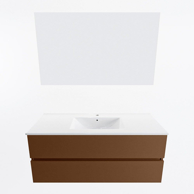 Mondiaz VICA ensemble de meuble de salle de bain - 120cm - meuble sous-vasque reposant - 2 tiroirs - lavabo denia milieu - 1 trou de robinet - couleur Blanc Brillant - miroir LED - version XL 60cm de haut