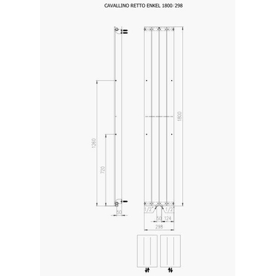 Plieger Cavallino Retto radiateur sèche-serviettes design vertical simple raccordement central 1800x298mm 614W gris foncé structuré