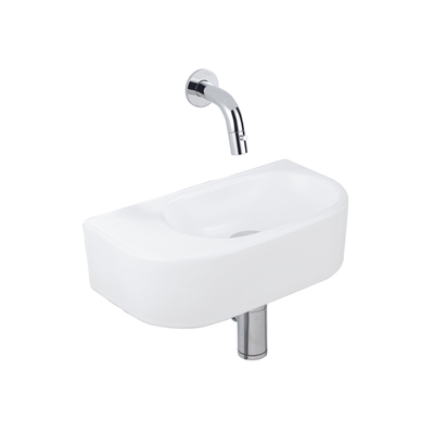 QeramiQ Fuente fonteinset – halfrond – 40x21.5x12 cm – keramiek wit mat – zonder kraangat – chromen kraan