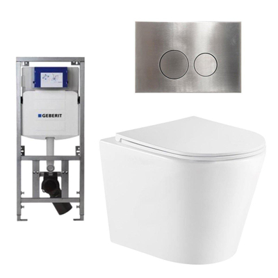QeramiQ Dely Toiletset - 36.3x51.7cm - Geberit UP320 inbouwreservoir - softclose zitting - bedieningsplaat - steel - ronde knoppen - wit