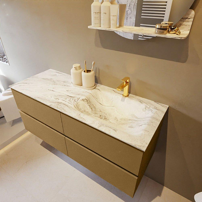 Mondiaz VICA-DLUX ensemble de meuble de salle de bain - 120cm - meuble sous-vasque oro - 4 tiroirs - lavabo encastré cloud droite - 1 trou de robinet - version haute de 60cm - glace