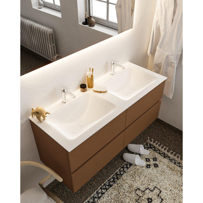 MONDIAZ VICA Ensemble de meuble salle de bain - 120cm - 4 tiroirs - lavabo Cloud double - 2 trous de robinet - solid surface rouille
