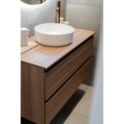 INK Wastafelonderkast - 120x40x52cm - 2 lades - greeploos - houten keerlijst - MFC Zuiver eiken