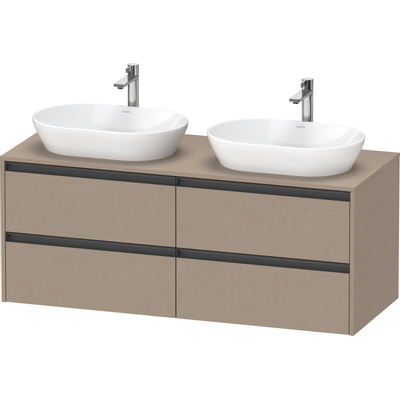 Duravit Ketho.2 Wastafelonderbouwkast - inclusief consoleplaat - met 4 laden - voor dubbele waskommen - 140x55x56.8cm - met handgrepen antraciet - linnen mat