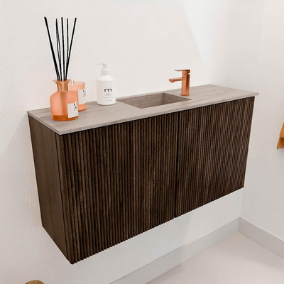 Mondiaz JOYA-DLUX 80cm toiletmeubel - kleur Walnut - Wastafel FAYE positie Midden 1 kraangat kleur Saba.