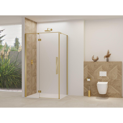Van Rijn Products ST07 Deur tbv hoekcabine - 98x200 - helder glas incl. stabilisatiestang - Messing Geborsteld