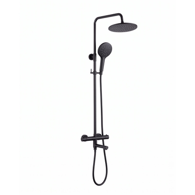 Ensemble de douche pluie FugaFlow Eccelente Sobrado - thermostatique - douche de tête 25 cm - flexible lisse - douchette ronde - bec de baignoire pivotant - noir mat