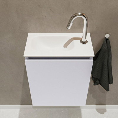 Mondiaz TURE Meuble lave-mains 40x23x50cm 1 trou de robinet 1 porte Cale mat Lavabo Eden Gauche Solid Surface Blanc