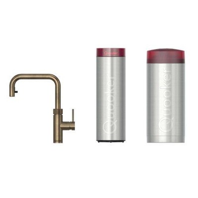 Quooker BE Flex Square kokendwaterkraan - draaibare & uittrekbare uitloop - Combi+ incl. Cube reservoir - Warm / kokend / bruisend / gefilterd water - messing patina