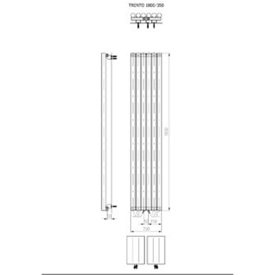 Plieger Trento designradiator verticaal met middenaansluiting 1800x350mm 814W wit structuur