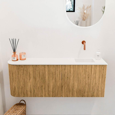 Mondiaz JOYA 111.6cm toiletmeubel - ronding links kleur Oak - Wastafel FAYE positie Rechts Zonder kraangat kleur Talc.