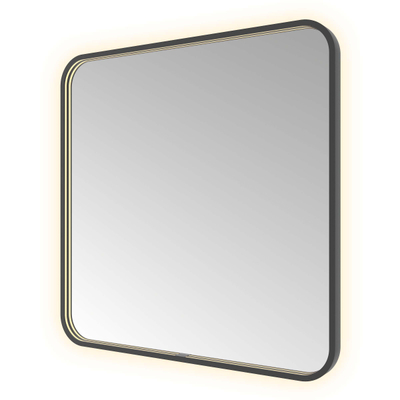 Hotbath &MORE Spiegel - 80x80cm - direct en indirect LED - spiegelverwarming - color changing - dimbaar - met afstandsbediening - PVD - geborsteld zwart