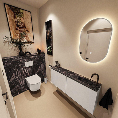 MONDIAZ TURE-DLUX 120cm toiletmeubel Linen. EDEN wastafel Lava positie rechts. Met 1 kraangat.