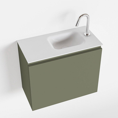 MONDIAZ OLAN Toiletmeubel 60x30x40cm met 1 kraangaten 1 lades army mat Wastafel Lex rechts Solid Surface Wit