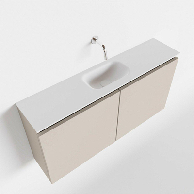 MONDIAZ TURE Kit lave-mains - 100x23x50cm - 0 trou de robinet - 2 portes - lin mat - Lavabo au centre - Solid Surface Blanc