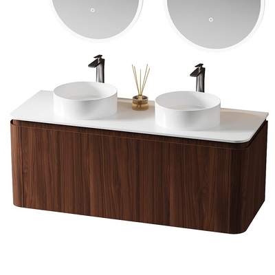 Saniclass Terra Badkamermeubelset - 120cm - 2 lades - afgeronde hoeken - topblad - kastanje (walnoot)