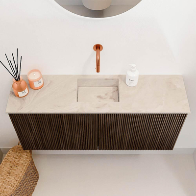 Mondiaz JOYA-DLUX 90cm toiletmeubel - kleur Walnut - Wastafel FAYE positie Midden Zonder kraangat kleur Frappe.