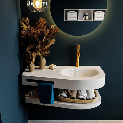 MONDIAZ RIVA Badkamermeubelset - 100x50x5.8cm - 0 lades - Talc mat - 1 kraangat - wasbak rechts - solid surface talc