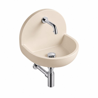 Saniclass Fuente pack lave-mains – demi-rond – 46,5 x 35 x 43,2 cm – Solid Surface crème – robinet inox