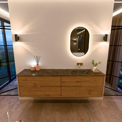 Mondiaz CIRO-DLUX Badkamermeubelset - 190x45x50cm - Solid surface wastafel Lava - 1 wasbak Rechts - zonder kraangaten - 4 lades - Oak