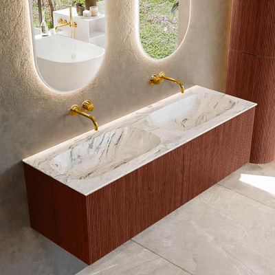 Mondiaz KURVE-DLUX Badkamermeubelset - 140x46x40cm - 2 lade - wastafel solid surface - dubbel - zonder kraangat - Ruby