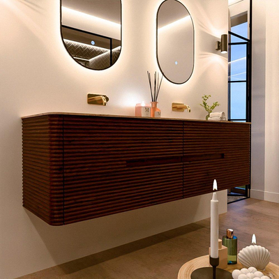 Mondiaz CIRO-DLUX Meuble de salle de bains - 170x45x50cm - Plan-vasque solid surface Arena - 2 vasques doubles - sans trous de robinetterie - 4 tiroirs - Ruby