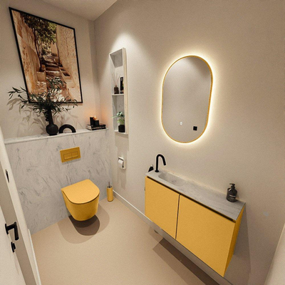 MONDIAZ TURE-DLUX meuble WC 80 cm Ocher. Lavabo EDEN Opalo position gauche. Avec 1 trou de robinet.