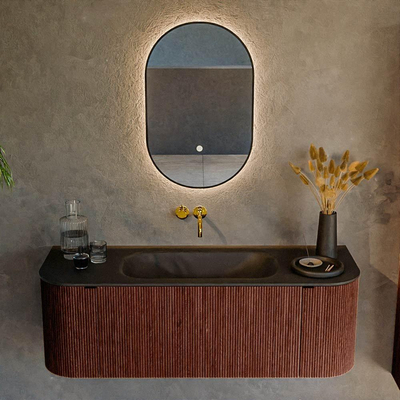 Mondiaz KURVE Ensemble de meubles de salle de bains - 130x46x40cm - 1 tiroir - 2 portes - lavabo solid surface - central - sans trou de robinet - Ruby
