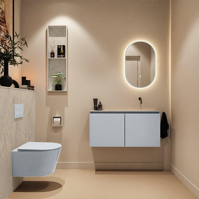 MONDIAZ TURE-DLUX Meuble toilette - 100cm - Clay - EDEN - vasque Opalo - position droite - sans trou de robinet