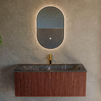 Mondiaz KURVE-DLUX Badkamermeubelset - 110x46x40cm - 1 lade - wastafel solid surface - midden - 1 kraangat - Ruby