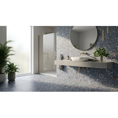 Terravito Hovano carreau mural et de sol - 60x60cm - 10mm - Carré - rectifié - Terrazzo - Bleu mat