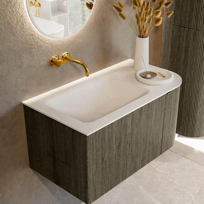 Mondiaz KURVE Ensemble de meuble de salle de bains - 85x46x40cm - 1 tiroir - 1 porte - lavabo solid surface - gauche - sans trou de robinet - Shadow