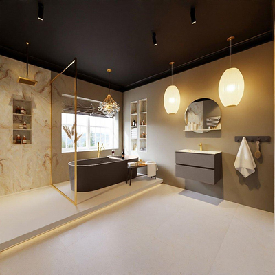 MONDIAZ VICA-DLUX Ensemble meuble de salle de bains - 70cm - meuble sous-vasque smoke - 2 tiroirs - lavabo encastré cloud centré - 1 trou de robinet - version haute 60cm - frape