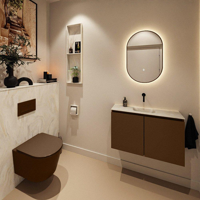 MONDIAZ TURE-DLUX Meuble toilette - 80cm - Rust - EDEN - vasque Ostra - position centrale - sans trou de robinet