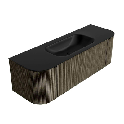 Mondiaz KURVE Ensemble de meuble salle de bain - 140x46x40cm - 1 tiroir - 2 portes - lavabo en solid surface - milieu - 1 trou de robinet - Shadow