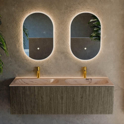MONDIAZ KURVE-DLUX Meuble de salle de bains 140cm couleur Shadow avec 2 tiroirs et 0 portes. Lavabo STOR SMALL Double 2 trous de robinet Arena.