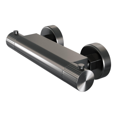 BRAUER Stripe Opbouw Douche Thermostaatkraan - SET 02 - glijstang - 3-standen handdouche - doucheslang - gunmetal geborsteld PVD