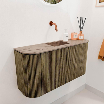 Mondiaz JOYA-DLUX 83.2cm meuble de salle de bains - arrondi gauche et droite couleur Dusk - Vasque FAYE position Milieu Sans trou de robinet couleur Arena.