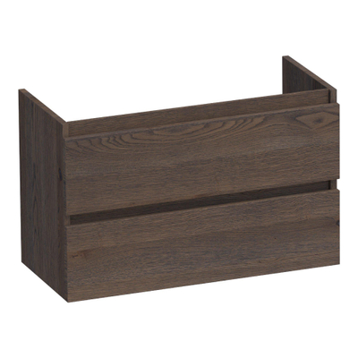 BRAUER Joy wastafelonderkast ondiep - 80x39x50cm - 2 softclose lades - greeploos - 1 sifon uitsparing - massief eiken - lamellen eiken zwart