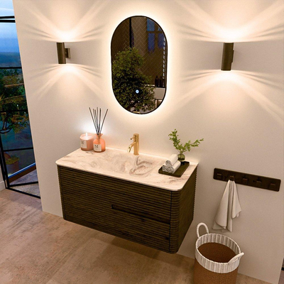 Mondiaz CIRO-DLUX Ensemble de meubles de salle de bains - 100x45x50cm - lavabo solid surface Frappe - 1 vasque au milieu - 1 trou de robinet - 2 tiroirs - Shadow