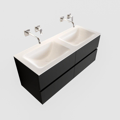 MONDIAZ VICA Ensemble de meuble salle de bain - 120cm - 4 tiroirs - lavabo Cloud double - 0 trous de robinet - solid surface urban