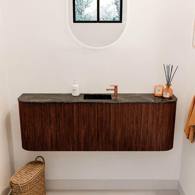 Mondiaz JOYA-DLUX 123.2cm toiletmeubel - ronding links en rechts kleur Ruby - Wastafel FAYE positie Midden 1 kraangat kleur Lava.