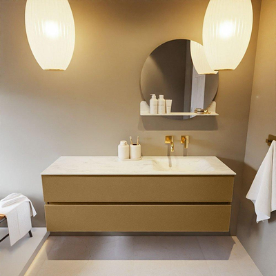 Mondiaz VICA-DLUX ensemble de meuble de salle de bain - 150cm - meuble sous-vasque oro - 2 tiroirs - lavabo encastré cloud droite - sans trous de robinet - version haute de 60cm - opalo