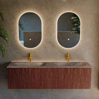 MONDIAZ KURVE-DLUX 150cm badmeubel kleur Ruby met 2 lades en 0 deuren. Wastafel STOR SMALL Dubbel 2 kraangaten Oza.