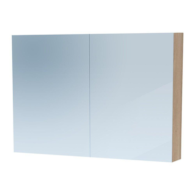 Saniclass Dual Spiegelkast - 100x70x15cm - 2 links- rechtsdraaiende spiegeldeur - MFC - legno calore