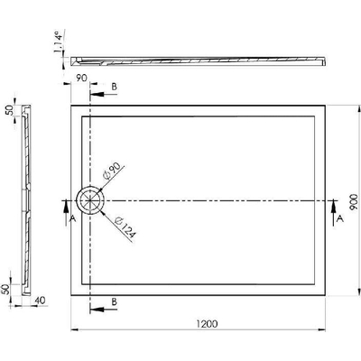 Allibert Slim douchebak 120x90cm rechthoek afvoer boven Wit