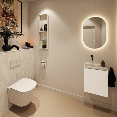 MONDIAZ TURE-DLUX Meuble de toilettes 40 cm Talc. Lavabo EDEN Ostra position gauche. Sans trou de robinet.