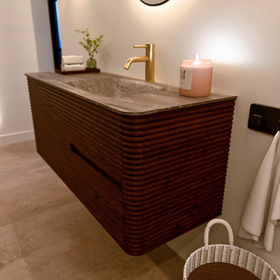 Mondiaz CIRO-DLUX Badkamermeubelset - 120x45x50cm - Solid surface wastafel Oza - 1 wasbak Rechts - 1 kraangat - 2 lades - Ruby